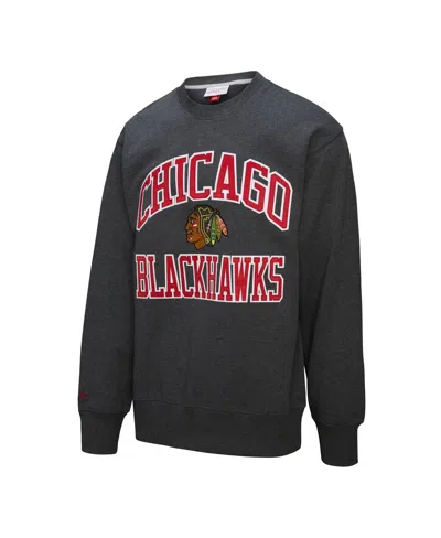 Mitchell & Ness Heather Charcoal Chicago Blackhawks Playoff Win Fleece Pullover Sweatshirt In Black