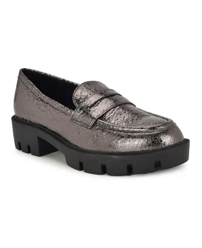 Nine West Women's Maibel Lug Sole Penny Loafers In Silver