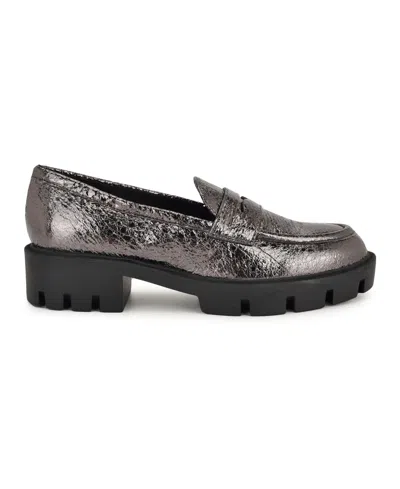 Nine West Women's Maibel Lug Sole Penny Loafers In Silver