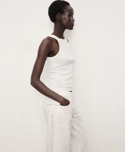 Mango High Waist Barrel Jeans In White