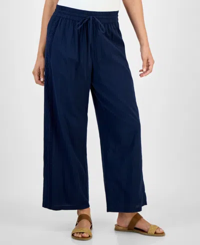 Style & Co Petite Eyelet-trim Wide-leg Pants, Exclusively At Macy's In Blue
