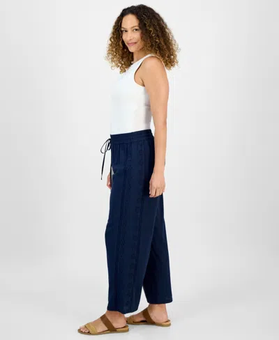 Style & Co Petite Eyelet-trim Wide-leg Pants, Exclusively At Macy's In Blue