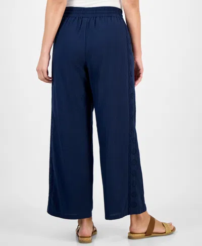 Style & Co Petite Eyelet-trim Wide-leg Pants, Exclusively At Macy's In Blue