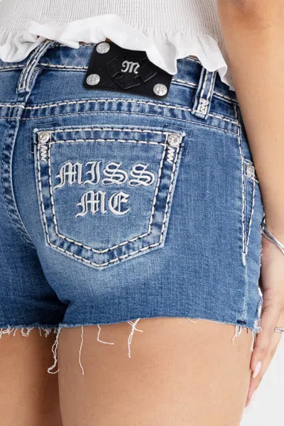 Miss Me Gothic Pocket Shorts - 32 / 3.5" / Medium Wash