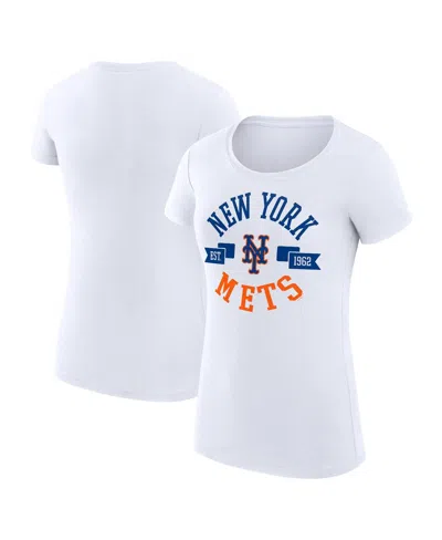 G-iii 4her By Carl Banks Women's White New York Mets City Graphic Fitted T-shirt In White