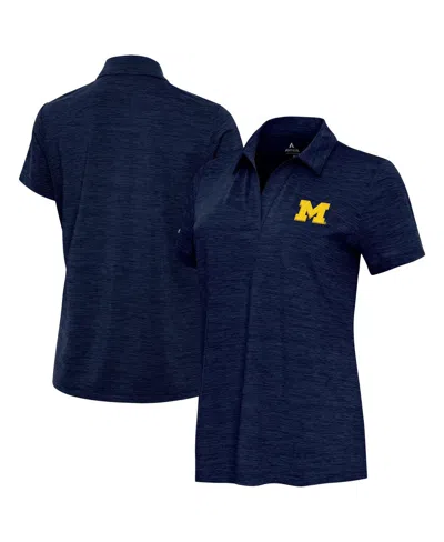 Antigua Women's Heather Navy Michigan Wolverines Layout V-neck Polo Shirt In Blue