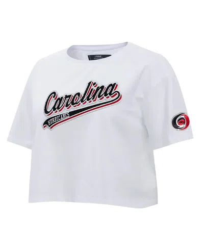 Pro Standard Women's White Carolina Hurricanes Boxy Script Tail Cropped T-shirt In White