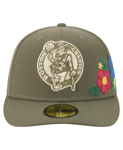 New Era Men's Olive Boston Celtics Tonal Florals 59fifty Fitted Hat