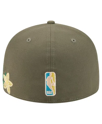 New Era Men's Olive Boston Celtics Tonal Florals 59fifty Fitted Hat