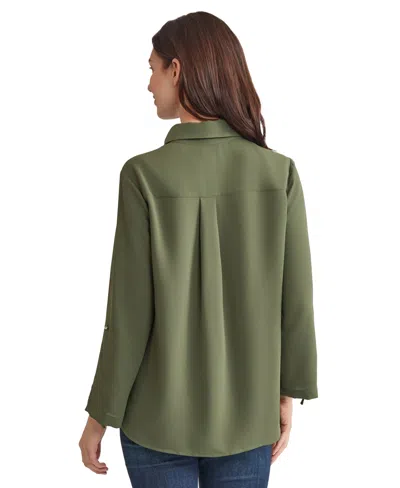 Jones New York Jasper Crepe Collarless Tunic In Green