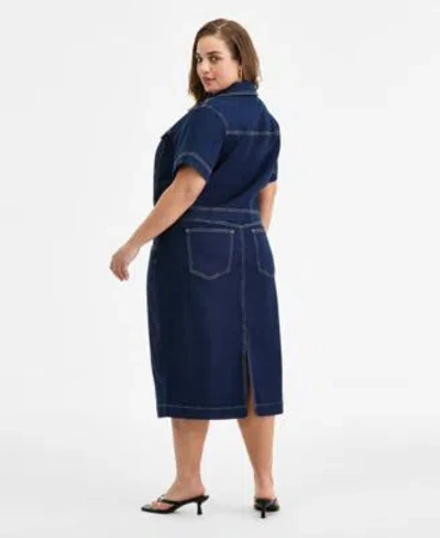Bar Iii Trendy Plus Size Denim Pocket Top Midi Skirt Exclusively At Macys In Blue