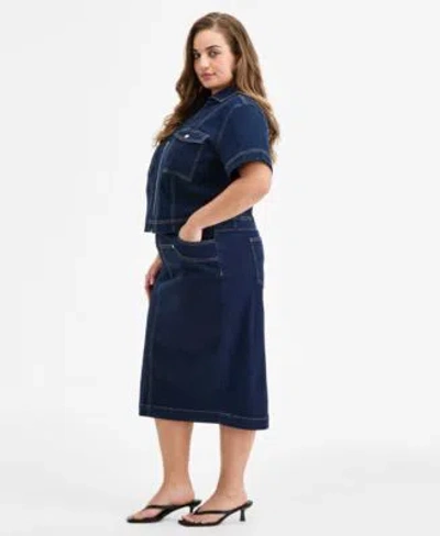 Bar Iii Trendy Plus Size Denim Pocket Top Midi Skirt Exclusively At Macys In Blue