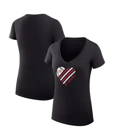 G-iii 4her By Carl Banks Women's Black Arizona Diamondbacks Heart V-neck Fitted T-shirt In Black