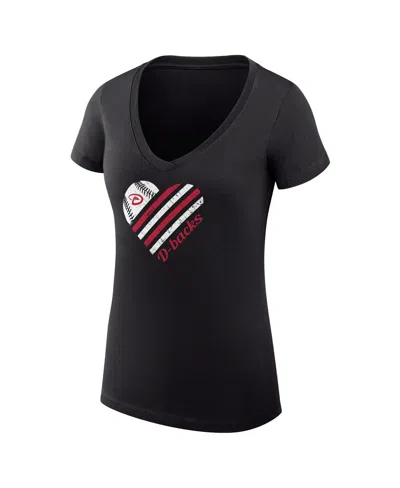 G-iii 4her By Carl Banks Women's Black Arizona Diamondbacks Heart V-neck Fitted T-shirt In Black