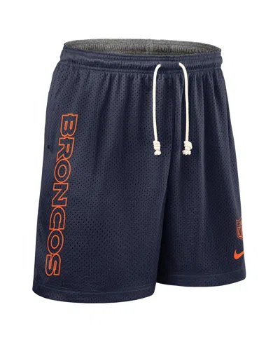 Nike Men's Navy Denver Broncos Sideline Reversible Performance Shorts In Blue