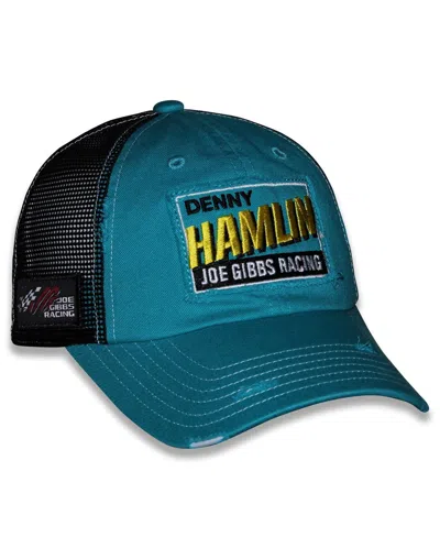 Checkered Flag Sports Men's And Women's Teal Denny Hamlin Vintage Patch Trucker Adjustable Hat