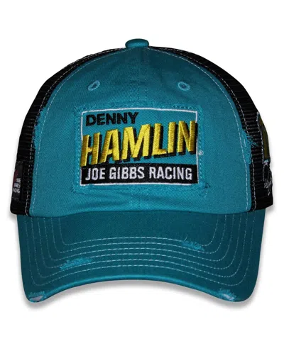 Checkered Flag Sports Men's And Women's Teal Denny Hamlin Vintage Patch Trucker Adjustable Hat