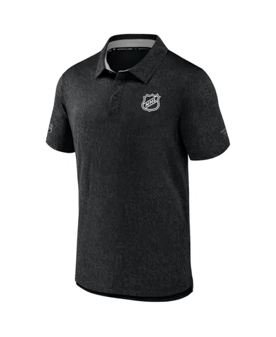 Fanatics Men's Black Nhl-logo Authentic Pro Jacquard Polo Shirt In Black