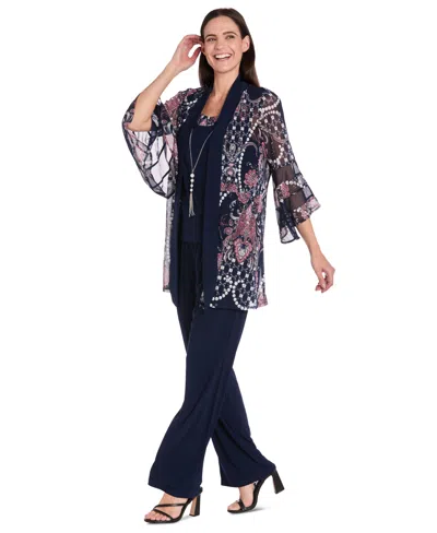 R & M Richards Women's Pantsuit, Shell & Necklace Set In Blue