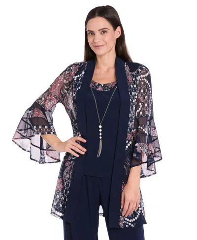 R & M Richards Women's Pantsuit, Shell & Necklace Set In Blue