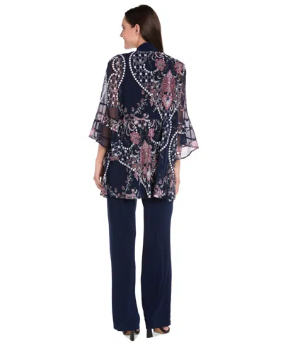 R & M Richards Women's Pantsuit, Shell & Necklace Set In Blue