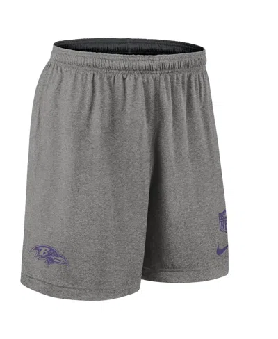 Nike Black Baltimore Ravens Sideline Reversible Performance Shorts In Gray