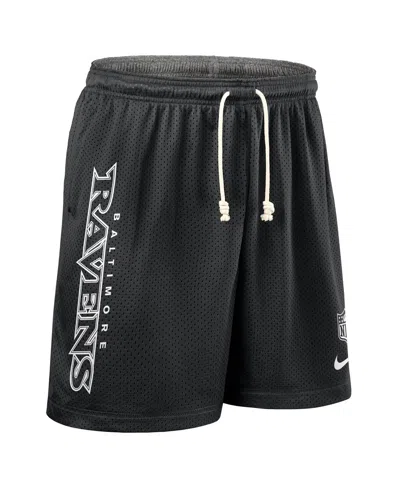 Nike Black Baltimore Ravens Sideline Reversible Performance Shorts In Gray