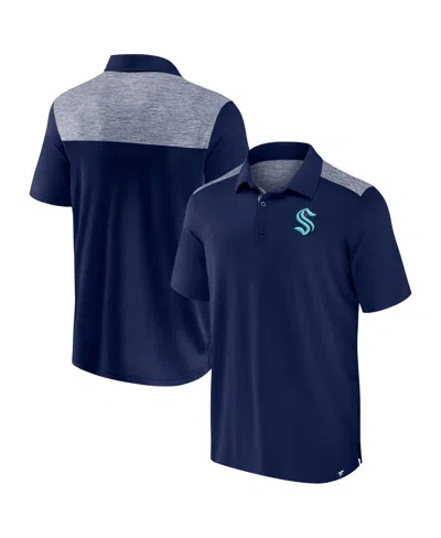 Fanatics Men's Navy Seattle Kraken Iconic Brushed Blocked Polo Shirt In Blue
