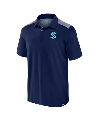 Fanatics Men's Navy Seattle Kraken Iconic Brushed Blocked Polo Shirt In Blue