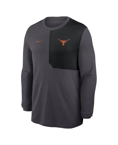 Nike Men's Anthracite Texas Longhorns 2025 Sideline Coach Uv Performance Long Sleeve T-shirt In Black