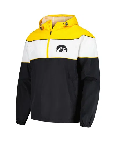 G-iii Sports By Carl Banks Men's Black Iowa Hawkeyes Center Line Half-zip Raglan Hoodie Sweatshirt In Multi