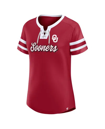 Fanatics Women's Crimson Oklahoma Sooners Iconic Athena Lace-up T-shirt In Red