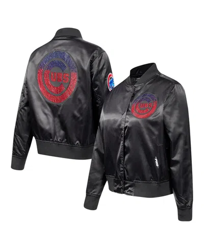 Pro Standard Black Chicago Cubs Rhinestone Satin Full-snap Jacket In Black