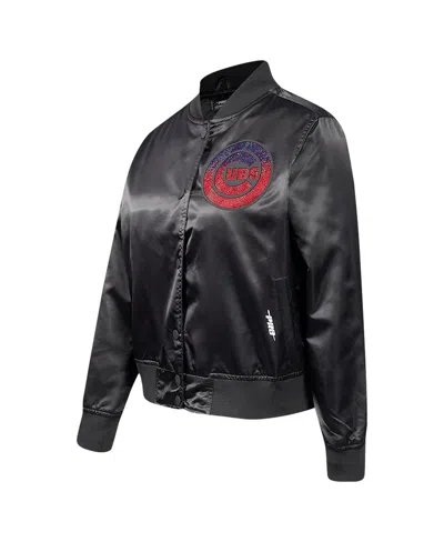 Pro Standard Black Chicago Cubs Rhinestone Satin Full-snap Jacket In Black