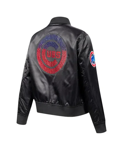 Pro Standard Black Chicago Cubs Rhinestone Satin Full-snap Jacket In Black