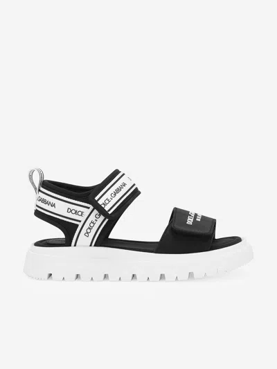 Dolce & Gabbana Kids Logo Velcro Sandals In Black