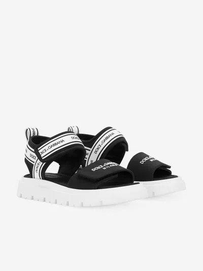 Dolce & Gabbana Kids Logo Velcro Sandals In Black