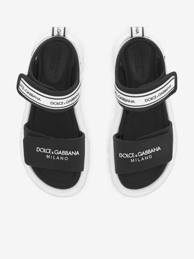 Dolce & Gabbana Kids Logo Velcro Sandals In Black