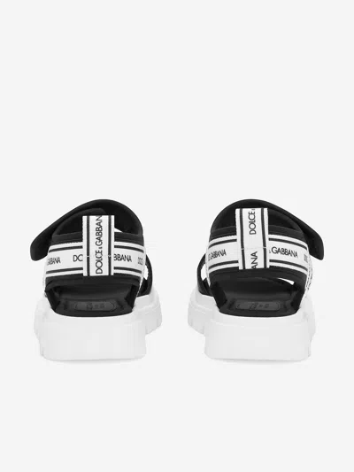 Dolce & Gabbana Kids Logo Velcro Sandals In Black