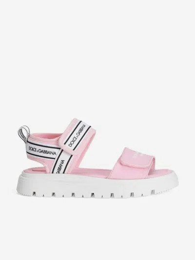 Dolce & Gabbana Girls Lycra Velco Strap Sandals In Pink