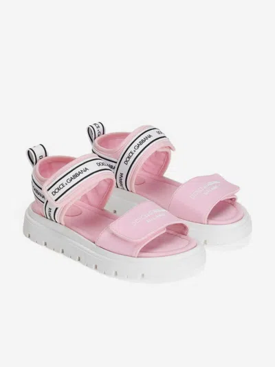 Dolce & Gabbana Girls Lycra Velco Strap Sandals In Pink