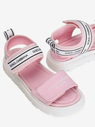 Dolce & Gabbana Girls Lycra Velco Strap Sandals In Pink
