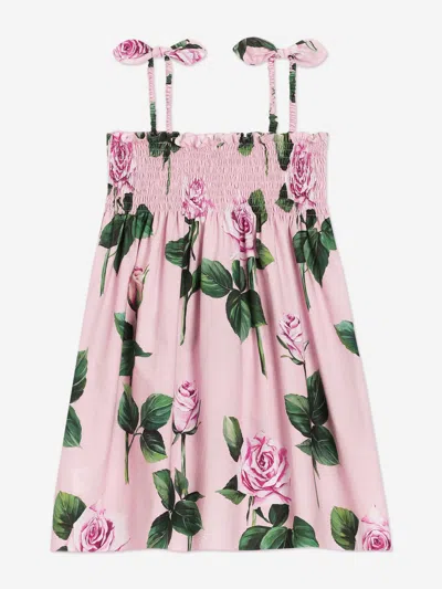 Dolce & Gabbana Girls Sleeveless Rose Print Dress In Multi