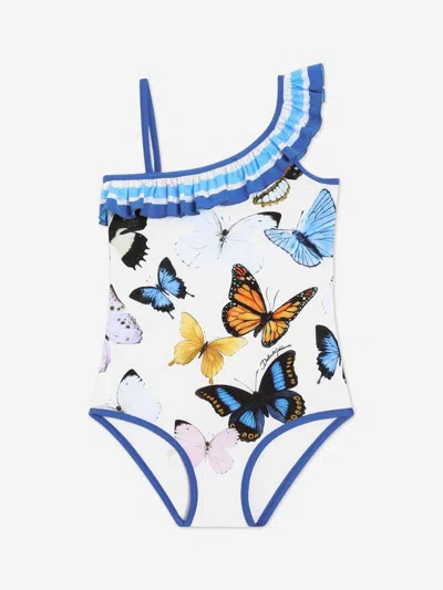 Dolce & Gabbana Girls Butterfly Print Swimsuit In Multi