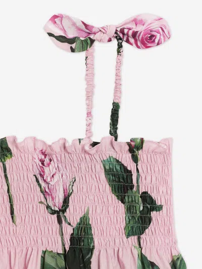Dolce & Gabbana Girls Sleeveless Rose Print Dress In Multi