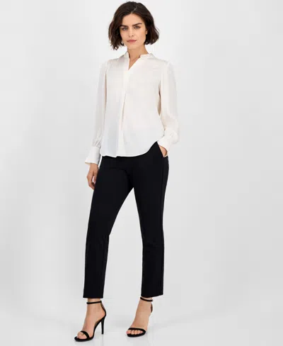 Anne Klein Textured Crepe Long Sleeve Top In White