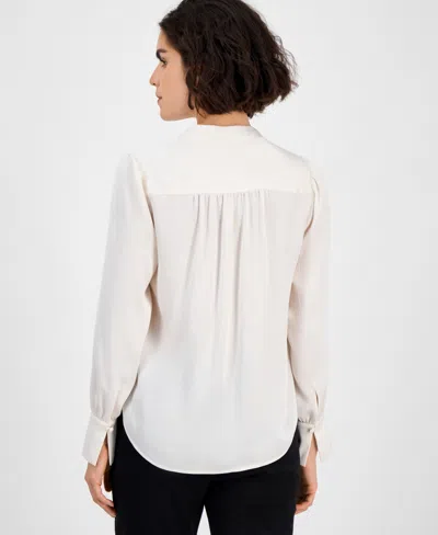 Anne Klein Textured Crepe Long Sleeve Top In White