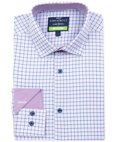 Construct Men's Slim Fit Square Plaid 4-way Stretch Performance Dress Shirt In Blue