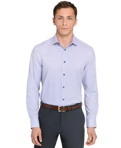 Construct Men's Slim Fit Square Plaid 4-way Stretch Performance Dress Shirt In Blue