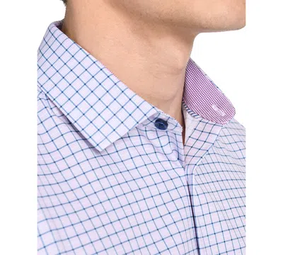 Construct Men's Slim Fit Square Plaid 4-way Stretch Performance Dress Shirt In Blue